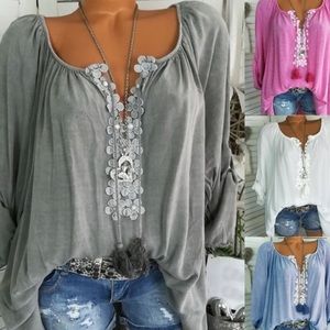 Plus size women’s blouse V neck long sleeves